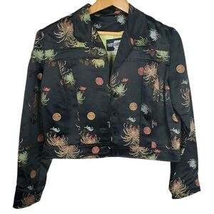 Vintg Black Satin Jacket. Asian Aesthetic. Size 8. #0212